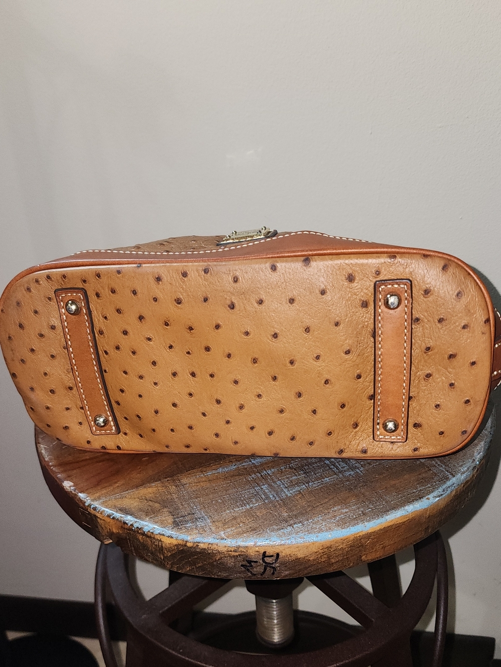 Dooney & Bourke Tan Brown Ostrich Embossed Satchel Purse Project - Picture 10 of 13